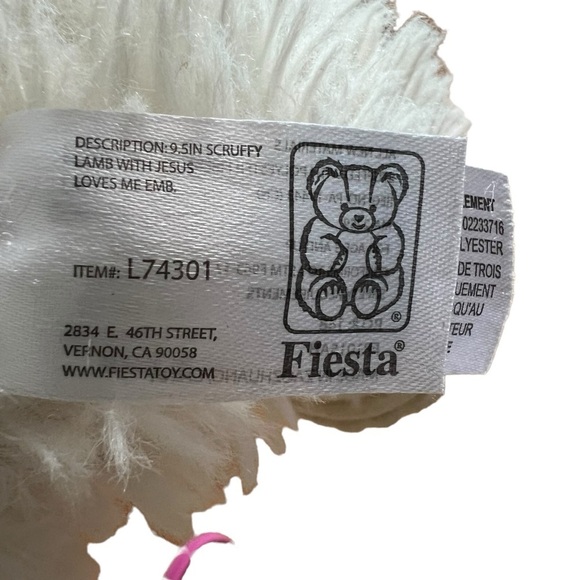 Fiesta Scruffy Lamb Sheep Bow Jesus Loves Me Soft Plush Stuffed Animal Toy White - Picture 4 of 5